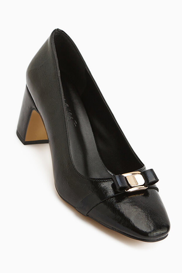 Lois Black Buckle-Strap Blunt Toe Women's Heeled Shoes