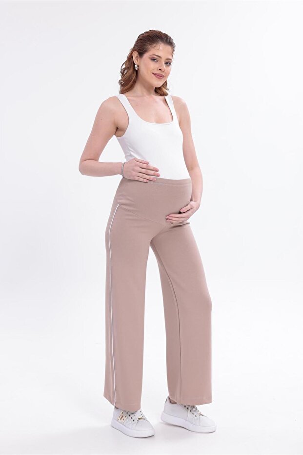 Palazzo Wide-Leg Pregnancy Pants with Striped Details