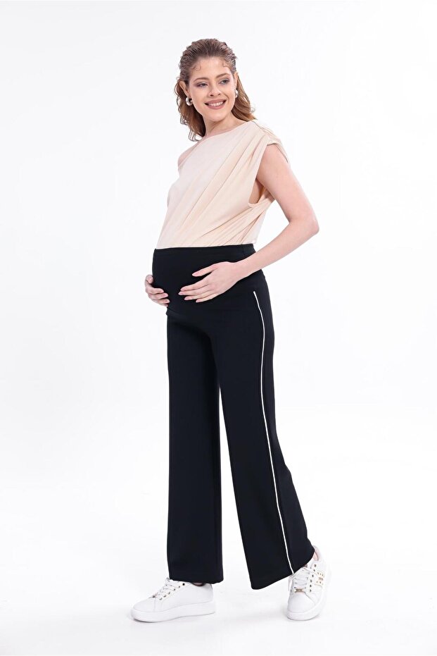 Palazzo Wide-Leg Pregnancy Pants with Striped Details
