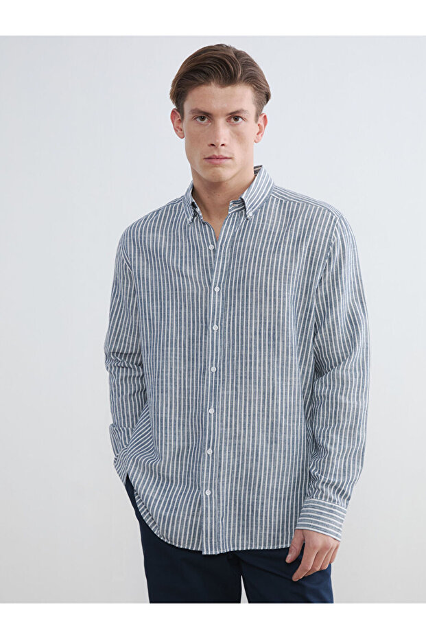 Navy Blue Regular Fit Button down Collar Men's Shirt
