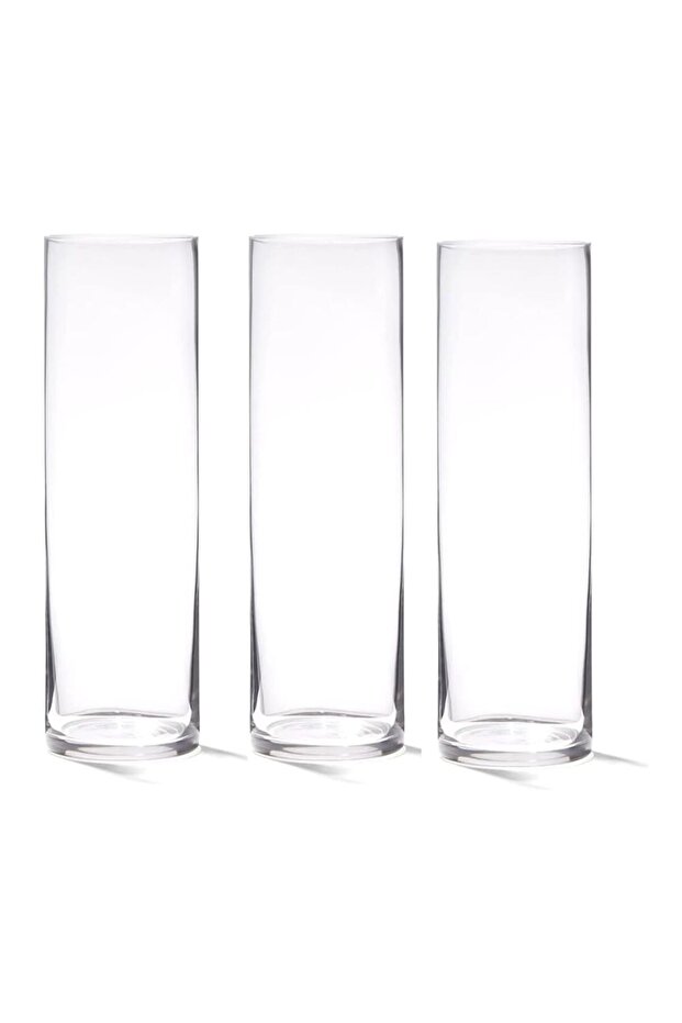 Clear Cylinder Glass Vase for Flowers, Floating or Pillar Candles, Home & Wedding Decor, 3pc-5x25cm
