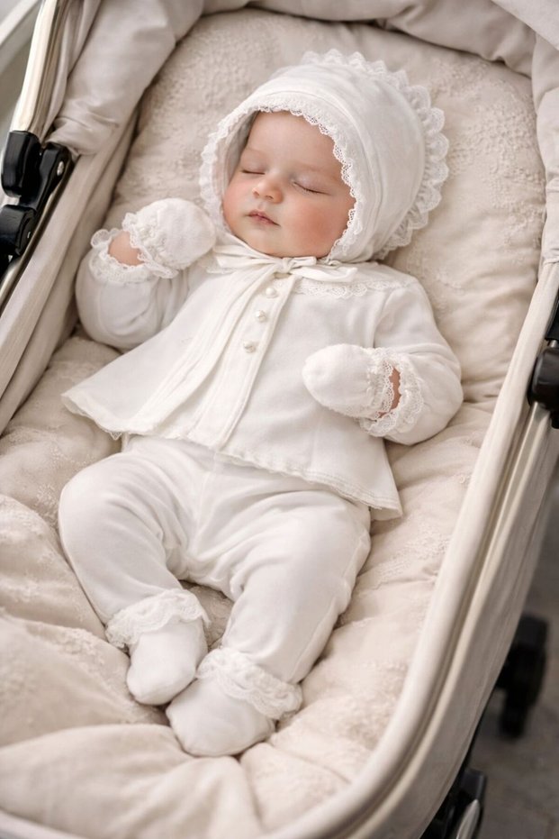 Baby Girl Newborn 5-Piece Hospital Outfit with Lace Embroidered Edges Luxury 0-3 Months