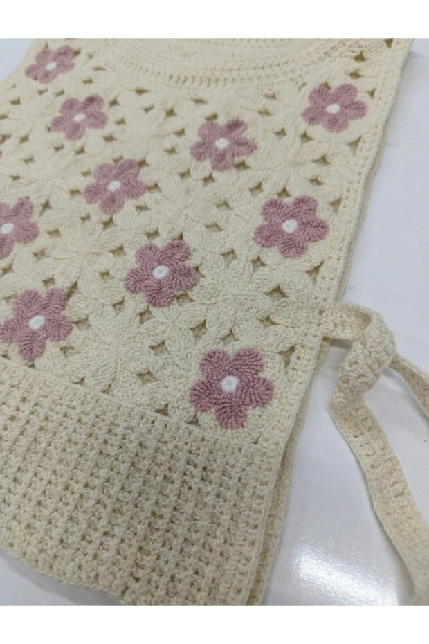 Çiçekli Örme Süveter Yan Bağcıklı - 6