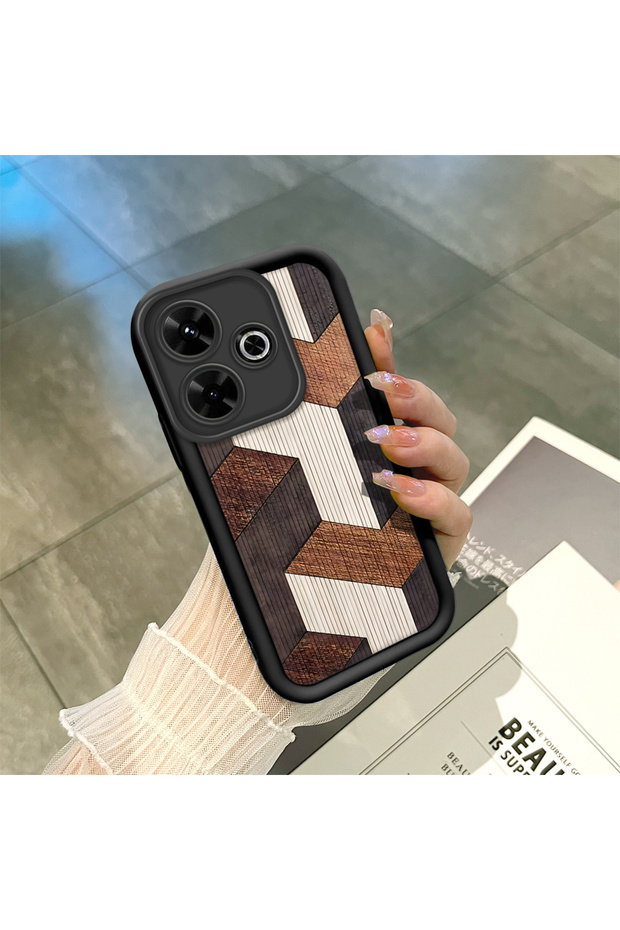Redmi 13 Compatible, Stylish Wooden Patterned Silicone Phone Case