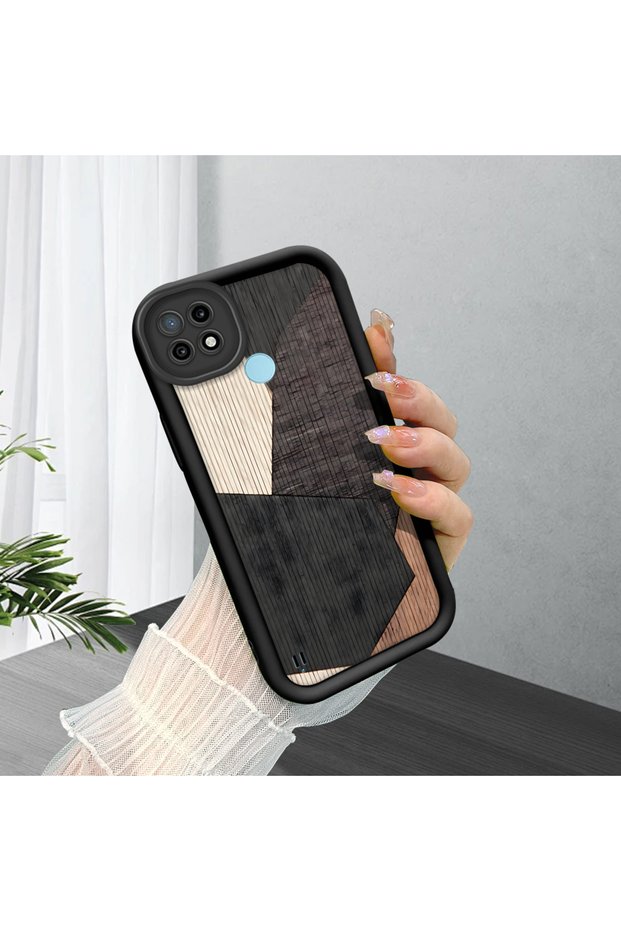 Realme C21 Compatible, Stylish Wood Patterned Silicone Phone Case