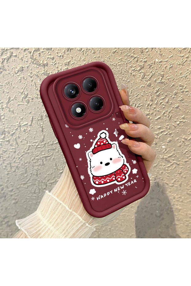 Redmi Note 14 Pro 4g Compatible Winter-Themed Snow Bear Snowflake Pattern Silicone Case