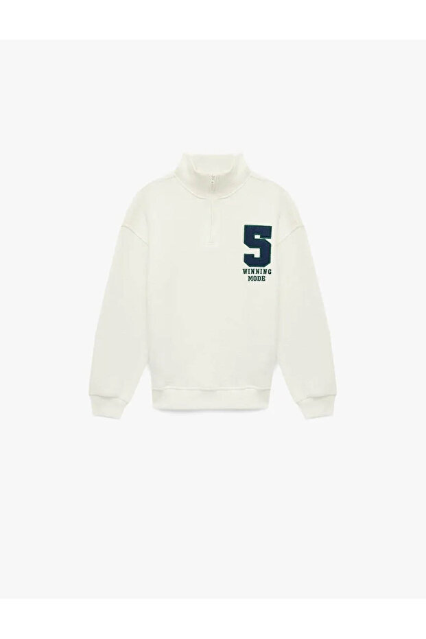Half Zipper Detailed Mock Neck Ecru Boys' Sweatshirt 6Skb10284Tk