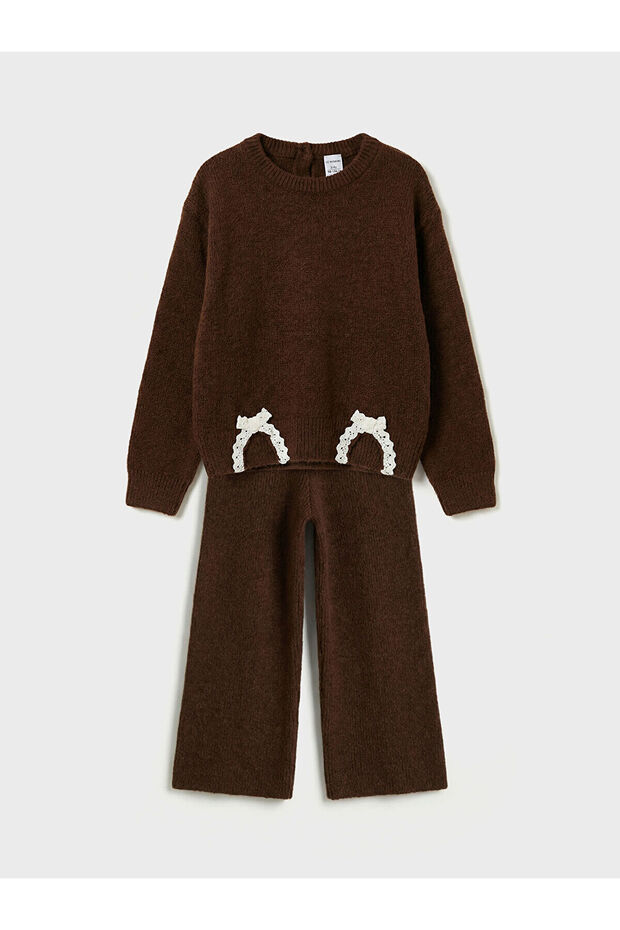 Brown wide leg girl's knit set