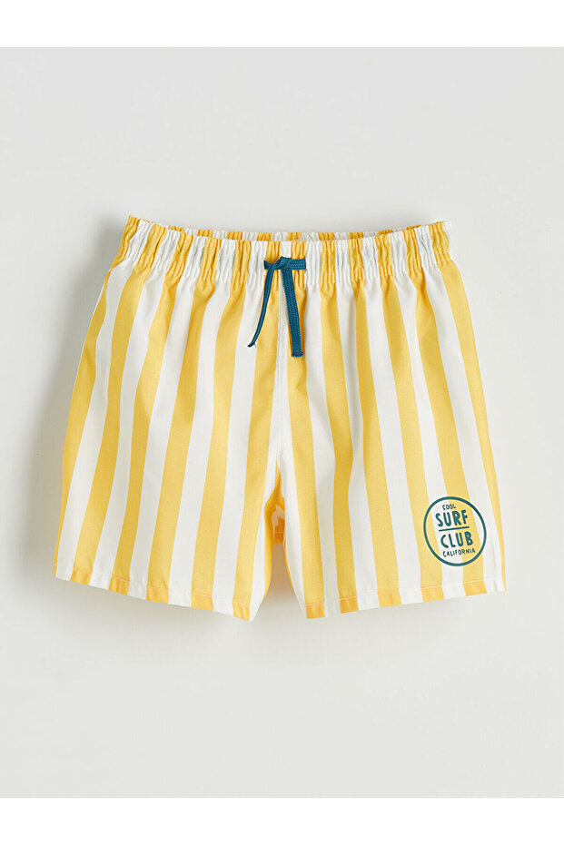 Yellow Striped Printed Boys' Swimming Shorts