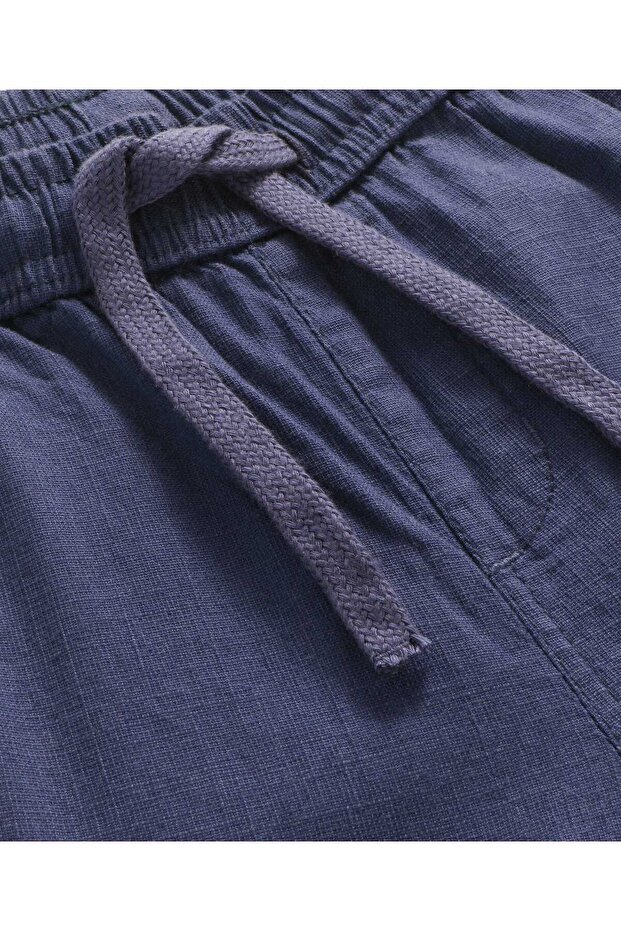 بنطال قطني مطاطي سادة مع جيب جانبي كبير - أزرق داكن - 3