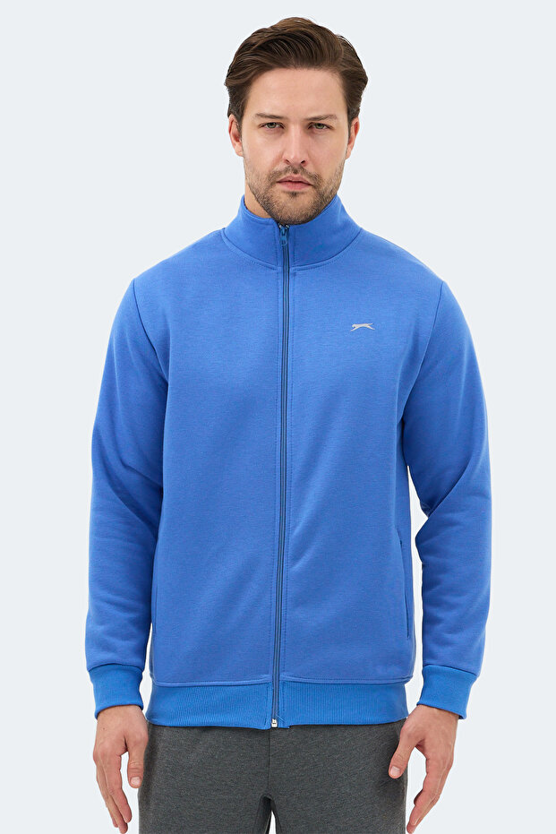 Mendoza I Men's Zippered Mock Neck Pocket Indigo Sweatshirt