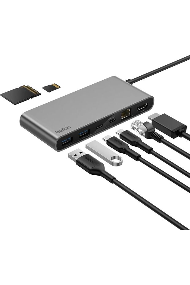 Connect 8-Port USB C Hub, Supports Display w/Resolutions up to 4K@60Hz - Works with Mac, Windows, and Chromebook - 100W PD w/ 10Gbps Data Transfer Speeds & 2.5Gbps Ethernet - Grey