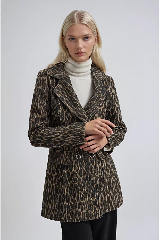 سترة بليزر من القماش المزخرف بنمط النمر 6181 - 6