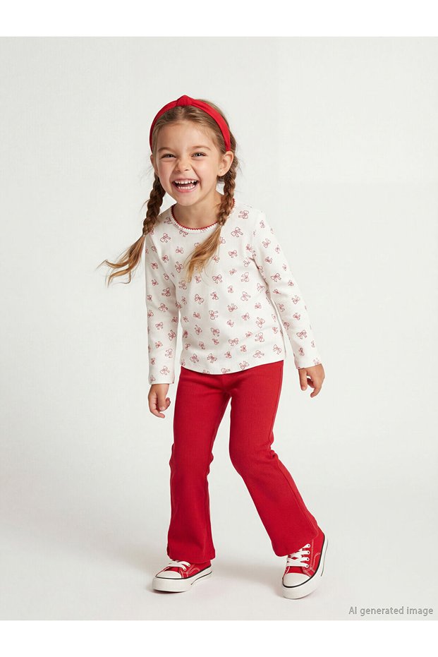 Nevaa Collection Red Ribbon Printed Girls' Blouse and Leggings