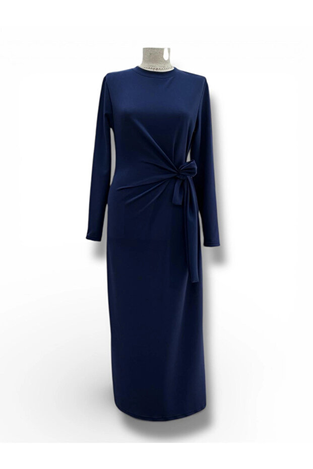 Navy Blue Front Tie Dress - Our Ebise Model