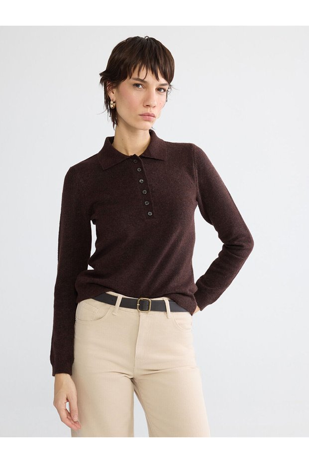 Create your style with uzg store brown polo neck women's knit sweater