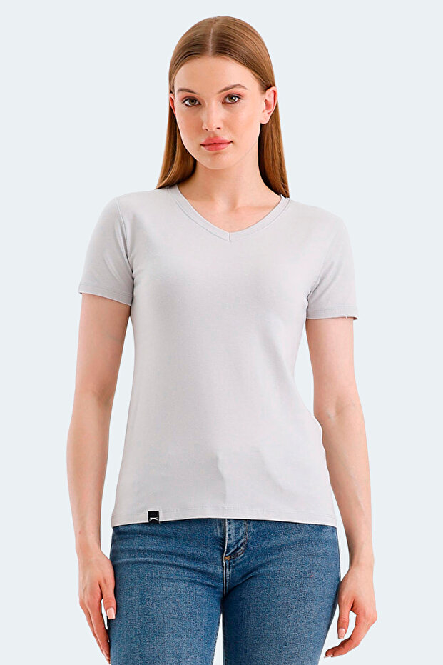 Vivek Women's V-Neck Stone Gray T-Shirt