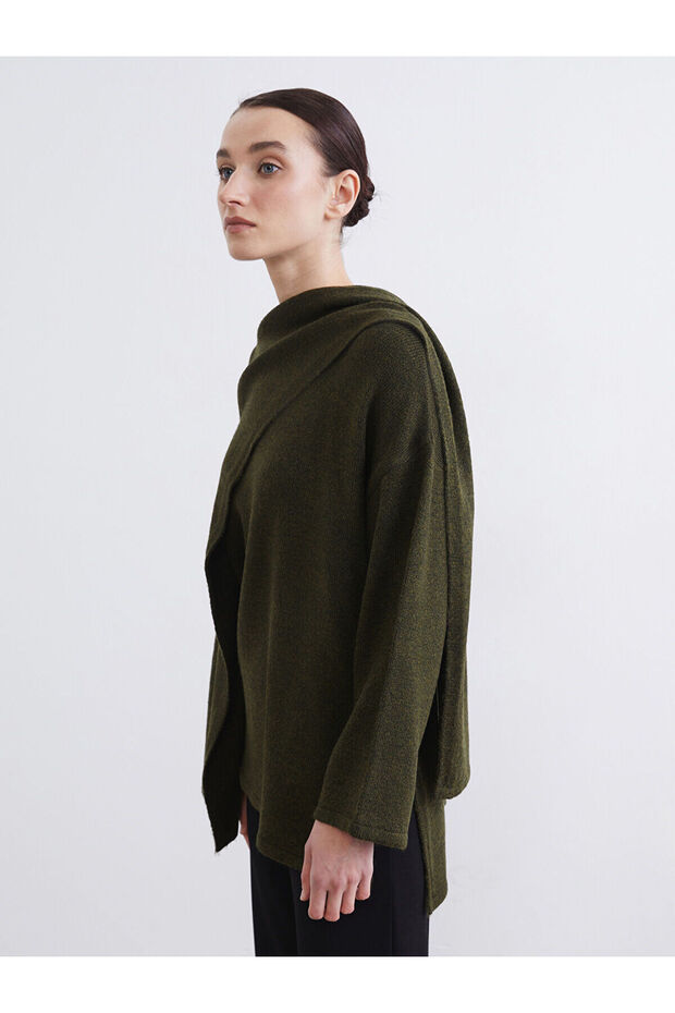 Create Your Style with Uzg Store Khaki Draped Shawl Collar Oversized Women's Knitwear Sweater