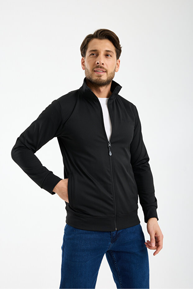 Men's Black Scuba Fabric Full Zip Sweatshirt - Tracksuit Top
