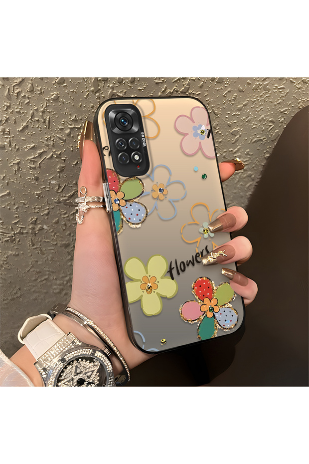غطاء حماية من السيليكون غير قابل للكسر متوافق مع Redmi Note 11، مزود بنمط زهرة جميلة مطبوع، يمتص الصدمات ويحمي من الصدمات