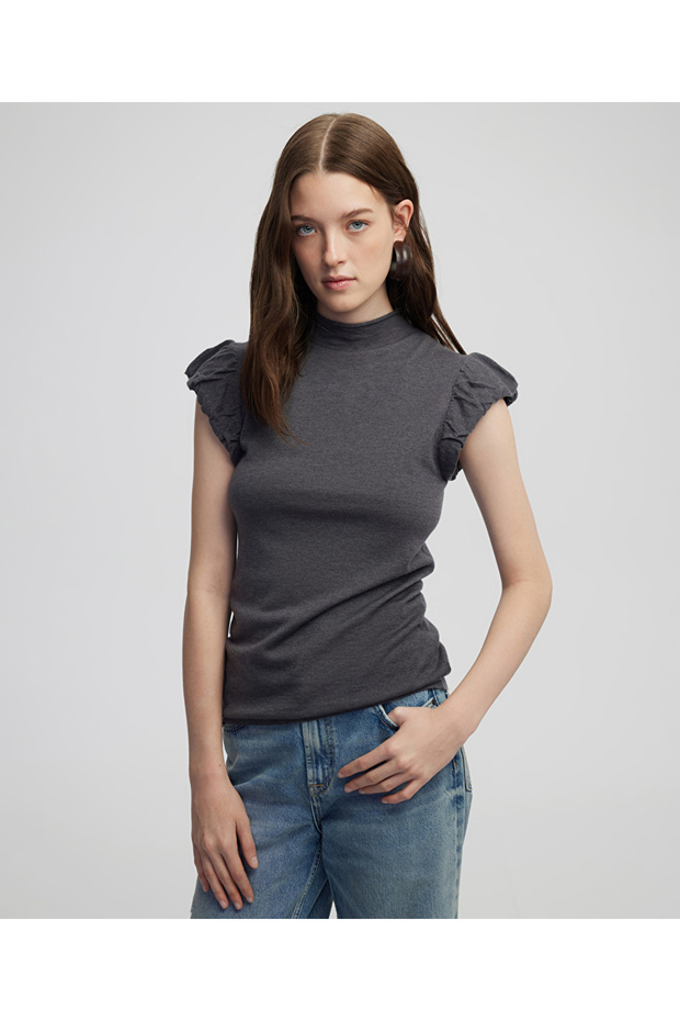 Yün içerikli balon kol triko - 1