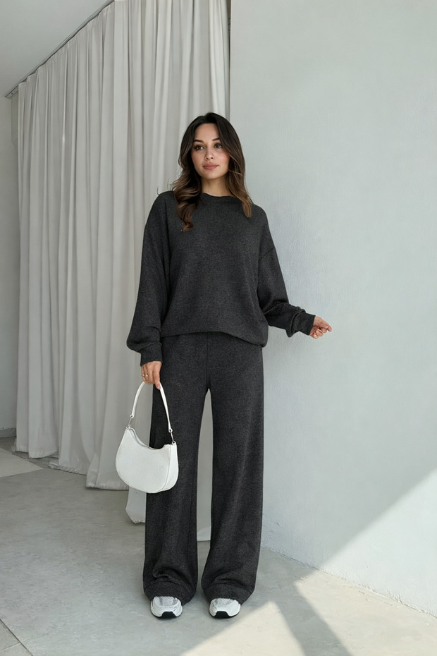 Women's Modal Soft Textured Long Sleeve Loose Leg Tracksuit Set