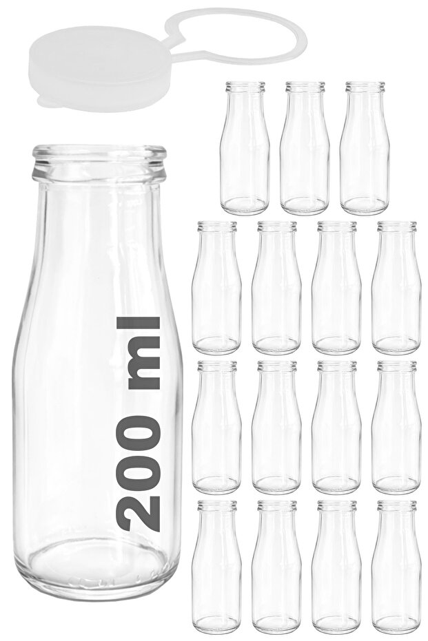 200 ml Transparent Milk, Buttermilk, Water, Lemonade Bottle 200 Cc Glass Bottle with Hanging Cap 15 Pieces