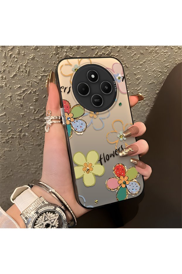 Redmi 14C Compatible Unbreakable Silicone Beautiful Floral Pattern Printed Cover Shock Absorbing Protection