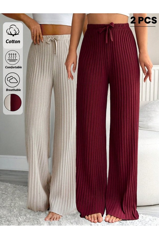 Women's 2-Pack Corded Fabric Patterned Pants & Sweatpants, Casual Home Wear Pajamas