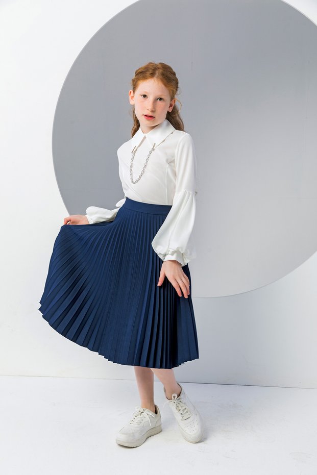 Girl's Ecru Blouse with Chain Detail on the Collar - New Season