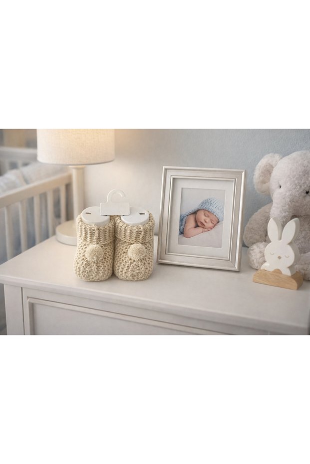 Knitwear Pompom Beige Baby Booties 0-6 Months