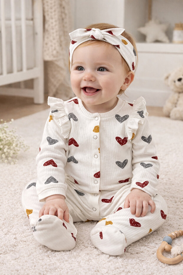 3-6-9 MONTH Bandana Colorful Heart Patterned Romper Set 2-Piece Baby & Child Set