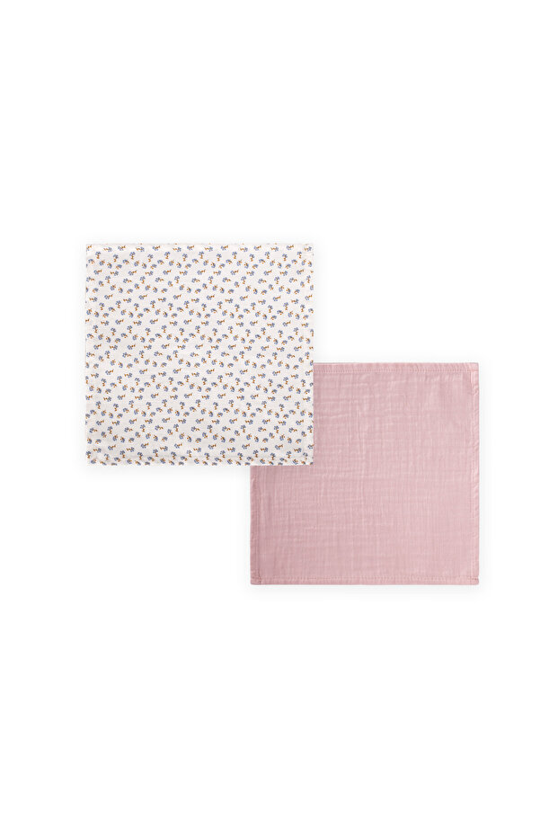 Double Muslin Mouth Cloth 25X25 cm Powder Pink, Floral Printed