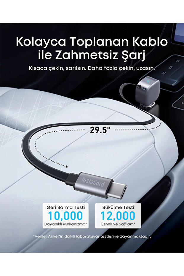Nano 75W Makaralı Araç İçi Şarj Cihazı Siyah - 4
