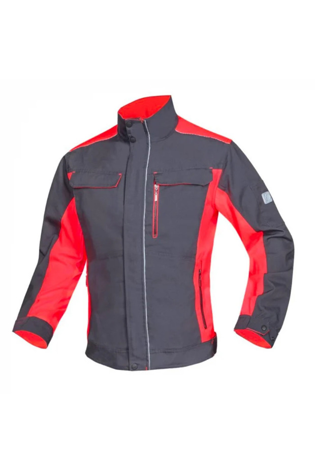 Grey-red work jacket 65% polyester, NEON - 1