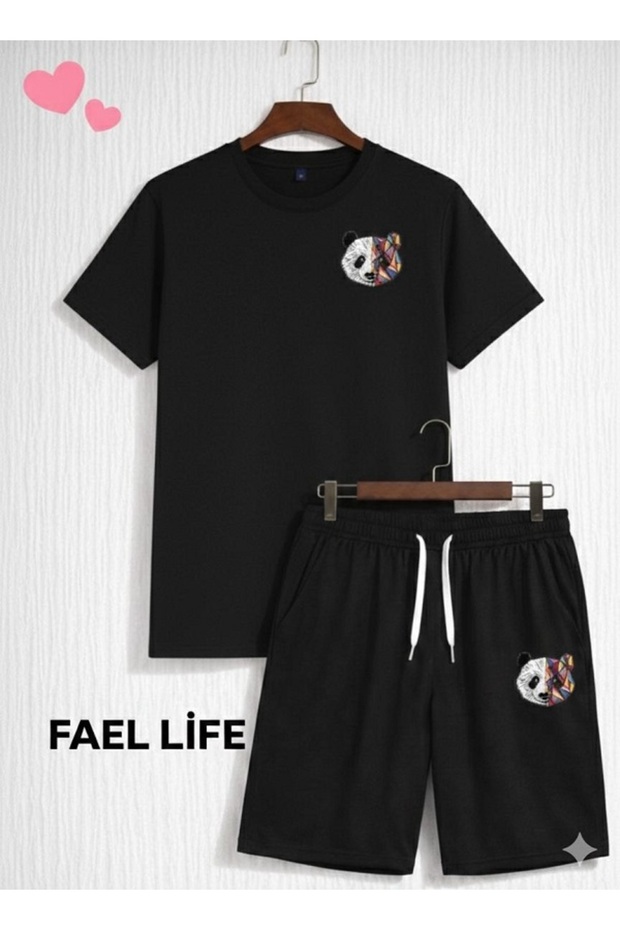 Women's Loose Fit Shorts and T-Shirt Colorful Panda Printed Set