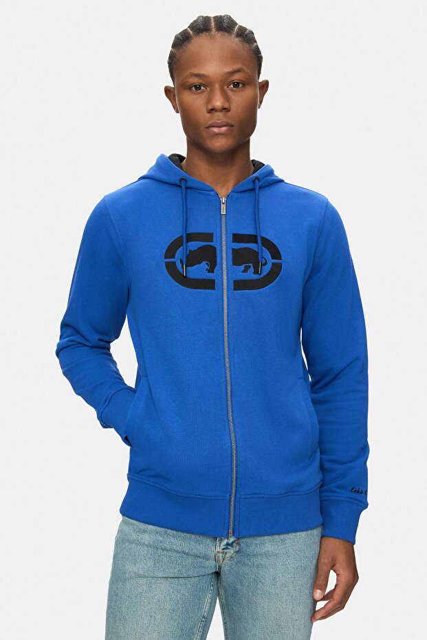 Grayton Blue Hooded Zippered Embroidered Standard Men's Cardigan