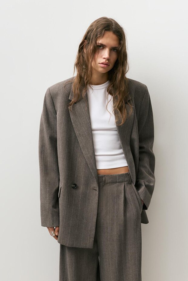 Çizgili kruvaze blazer - 6