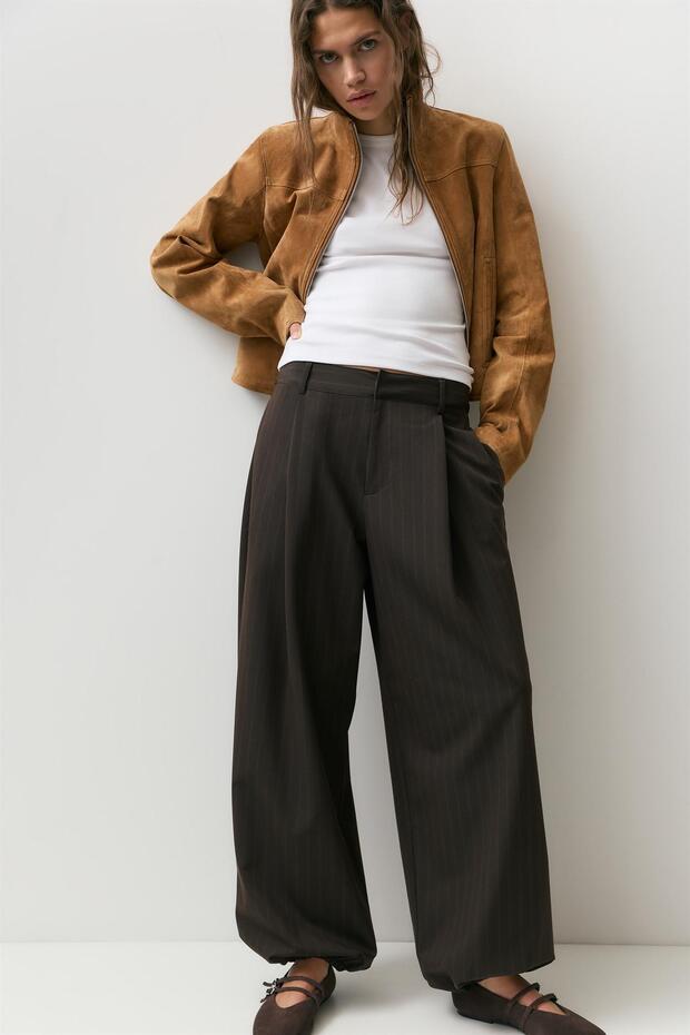 Çizgili pensli barrel pantolon - 2