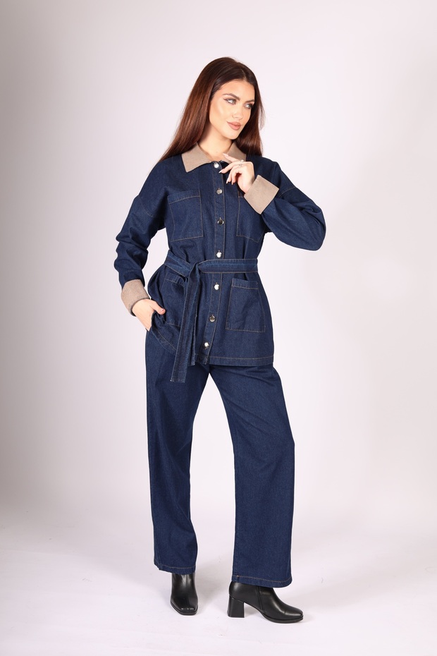 Velvet Paneled Denim Set