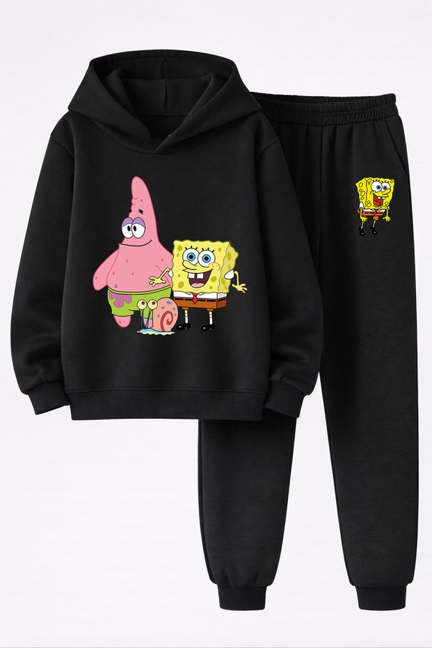 Spongebob Printed 3-Yarn Quality Sweatshirt and Sweatpants Kids' Top and Bottom Set