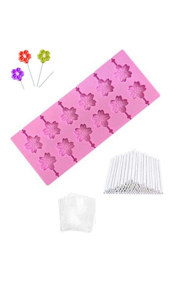 Flower Lollipop Making Set 201-Piece Flower Candy Chocolate Mold Isomalt Mold Lollipop Stick and Bag