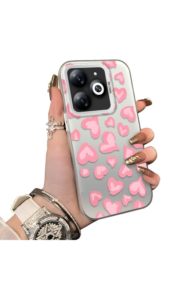 Infinix Smart 8/8 Pro Compatible Hard Acrylic Back Silicone Edge Lens Protection Case Heart Pattern
