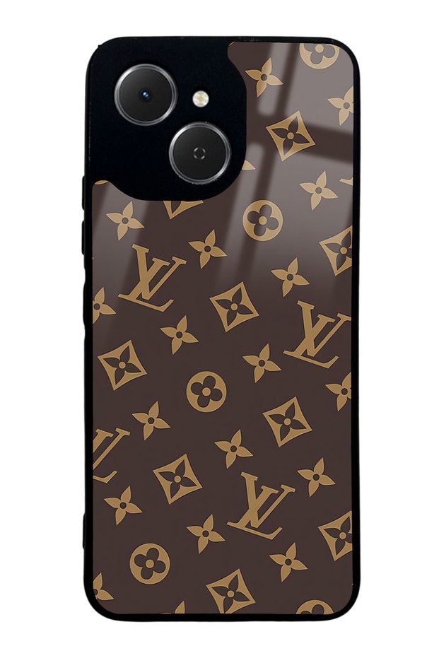 غطاء هاتف لامع بتصميم LV باللون البني لهاتف تكنو سبارك 40C