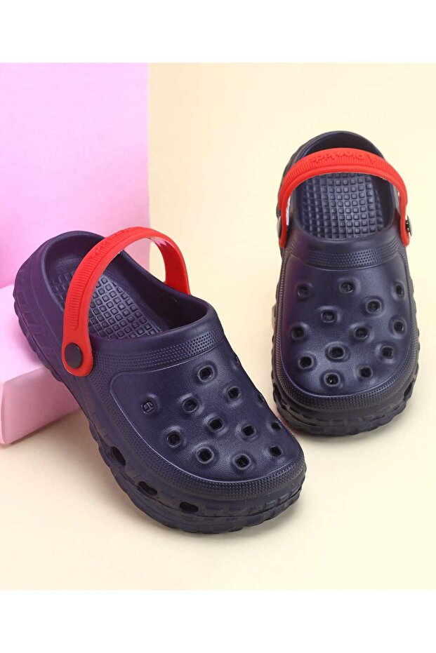 Solid Color Back Strap Closure Clogs - Navy Blue - 1