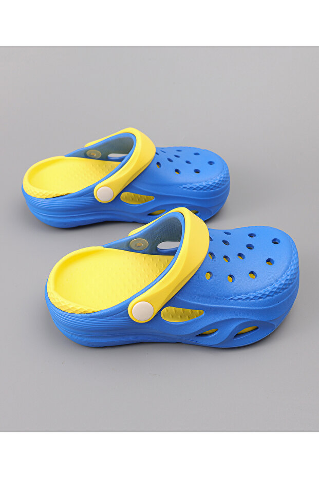 Solid Backstrap Closure Clogs - Blue/Yellow - 4