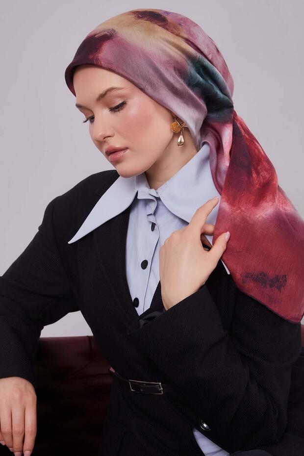 Dark burgundy lotus flower silk cotton scarf