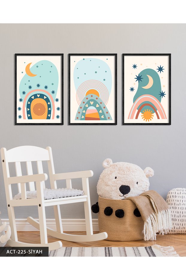 Sky Themed 3 Piece Wooden Framed Painting Act