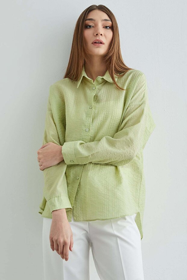 Basic Düğmeli Krinkıl Gömlek - 6