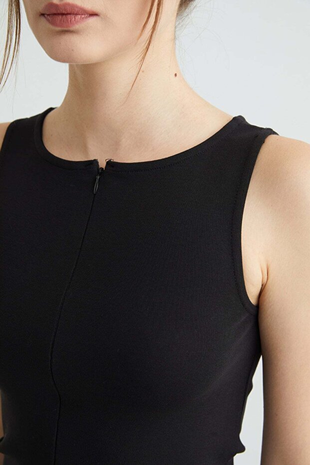 Basic Çift Fermuarlı Bluz - 5